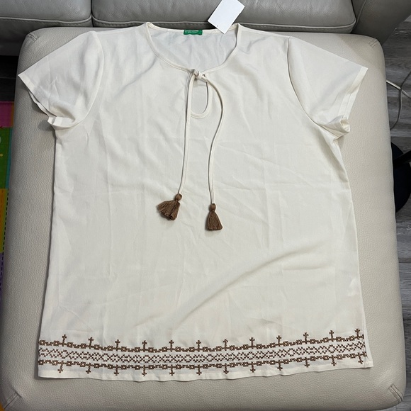 United Colors of Benetton Women’s Boho Short Sleeve Blouse - Size L - Picture 2 of 7